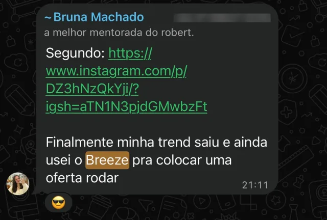 Depoimento de usuário do Breeze
